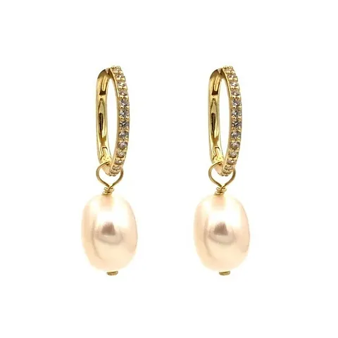 Huggie Hoops with Droplet Pearl charm